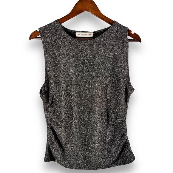 Rebecca Minkoff Shimmer Sleeveless Top Black Ruched Sparkle Evening L - Picture 3 of 10